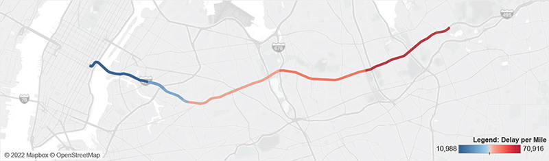 Map of I-495 in New York from Little Neck Parkway to the Queens Midtown Tunnel.