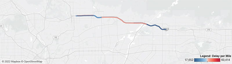 Map of I-210 in Los Angeles from SR-39/164 Azusa Avenue to SR-19 Rosemead Boulevard.