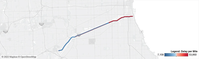 Map of I-55 in Chicago from I-94 to SR-171.