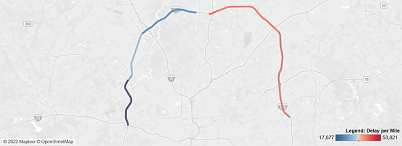 Map of I-285 in Atlanta from East/SR-400 to US-78 and West/I-20 to Northside Drive.