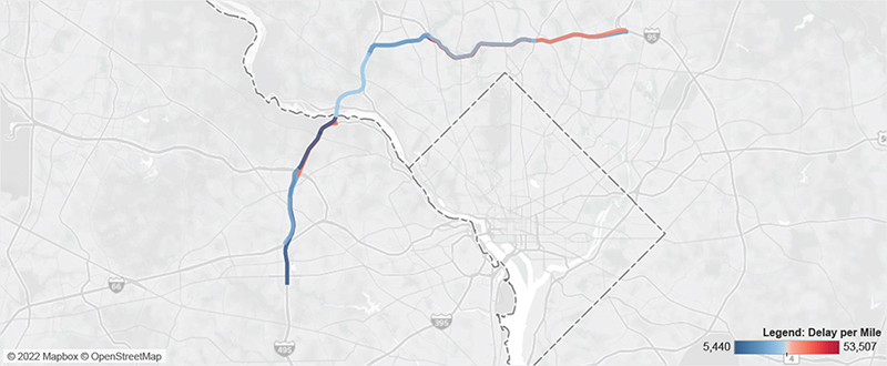 Map of I-495 in Washington, DC, from I-66 (Virginia) to I-95 (Maryland).