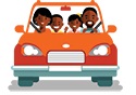Illustration of a family in a car
