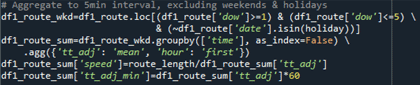 df1_route_wkd=df1_route.loc[(df1_route['dow'}>=1) & 9df1_route['dow']<=...see long description