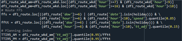 df1_route_wkd_am=df1_route.wkd.loc[(df1_route_wkd['hour'}>=7 & (df1_route_wkd['hour']<9)] \\ df1_route_wkd_pm=...see longdescription