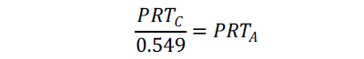 PRT subscript C over 0.549 equals PRT subscript A.