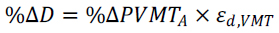 Percent Delta D equals percent Delta PVMT subscript A, all times epsilon subscript d, VMT.