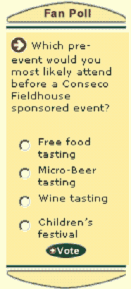 survey on an event web page asking event patrons to choose pre-event activities