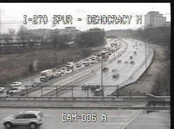 Photograph of traffic on I-270 as example of real-time traffic reports by dedicated cable TV channel in Montgomery County, Maryland