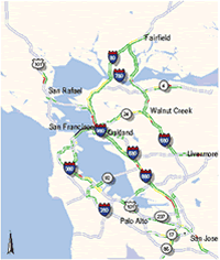 San Francisco Bay Area traffic and driving times map from 511 Traffic website