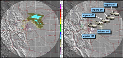 Figure 7.2 shows where a radar image from the Front Range NEXRAD (near Denver, Colorado), shows light precipitation northeast of Denver along the I-76 corridor.