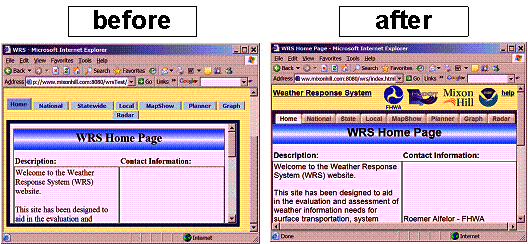 Figure 17 provides a before and after picture of the overall WRS presentation and navigation toolbar when used with a 600 x 800 screen resolution.