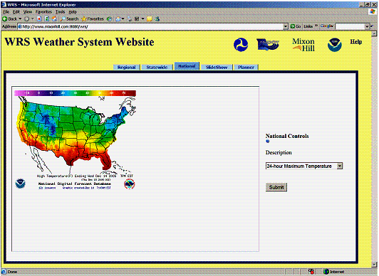 Figure 2 (a screen shot) provides a screen shot of one selection from the National Weather Maps module in the initial WRS development.