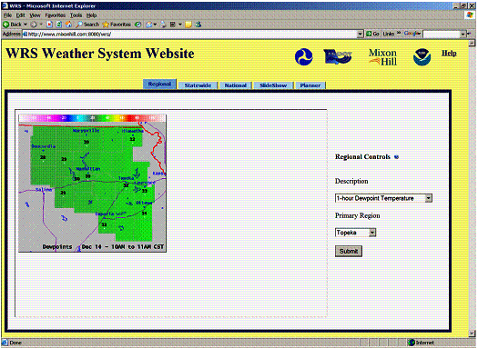 Figure 4 is a screen shot of the Regional Weather Maps module in the initial WRS development.