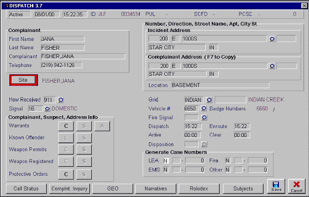 Figure 3. Sample of Typical Operator Screen Commonly Used in Computer Aided Dispatch Systems