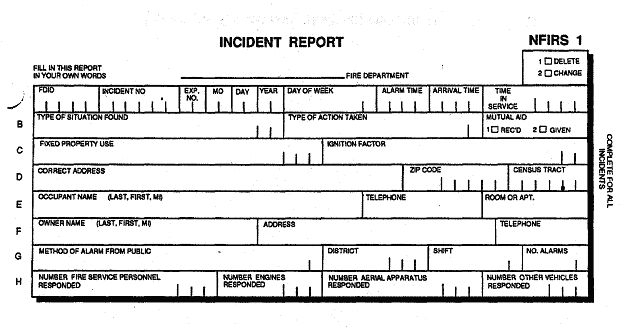 Figure 4. Incident Report Form for Logging Information in National Fire Incident Reporting System