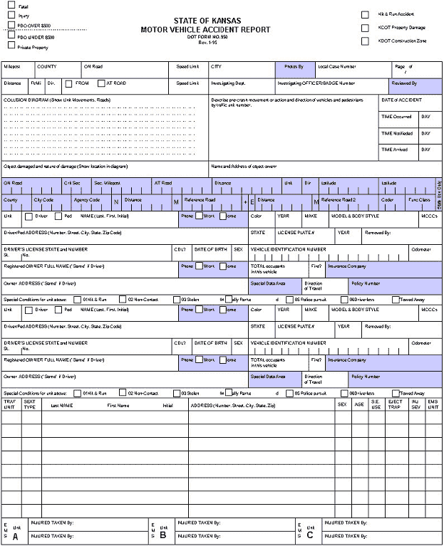 Figure 5. State of Kansas Motor Vehicle Accident Report Form