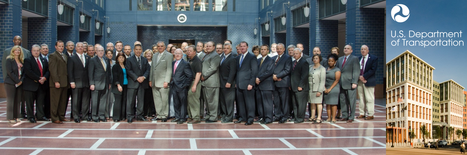 Photograph of Secretary of Transportation Ray LaHood and Summit attendees and photograph of USDOT headquarters