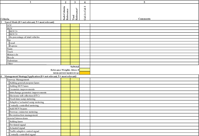 Table 14, continued.  Tool selection worksheet.  This table shows a worksheet that may assist users in comparing different tools.  
	 It can help users identify what criteria is important to consider in their selection of the specific tool or tools.