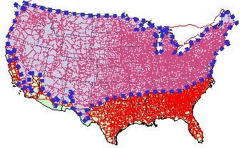 Map showing the nation's highways and indicating that over 70 percent of the nation's highways are located in snowy regions, which receive more than five inches (or 13 cm) average snowfall annually. Areas that are not affected by snow include the South Eastern and South Central part of the U.S.