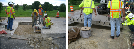 Side-by-side images of joint/slab repair work.