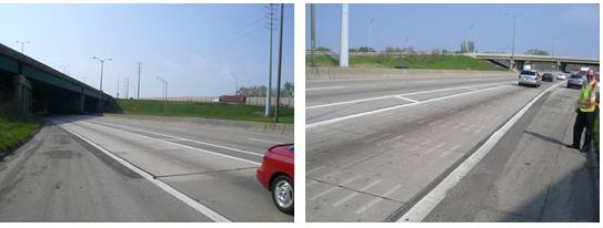 Photos of an interchange ramp from different perspectives.