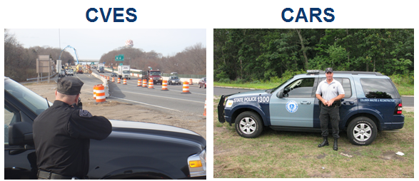 Two photos of state police officers at the construction site.