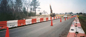 work zone marked with barriers and cones