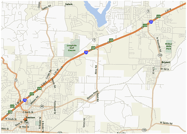 Map showing the Arkansas I-30 work zone location
