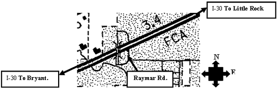 Map of part of I-30 near Raymar Road overpass between Bryant and Little Rock