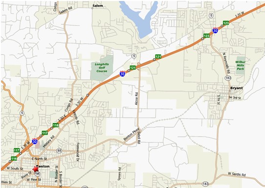 Map showing the Arkansas I-30 work zone location.