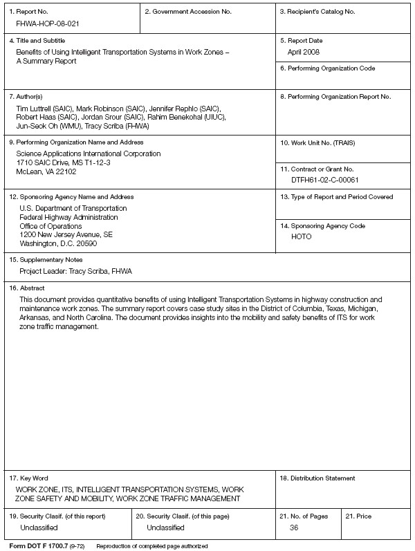 Technical Report Documentation Form