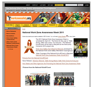 Screenshot of the National Work Zone Safety Clearinghouse website.
