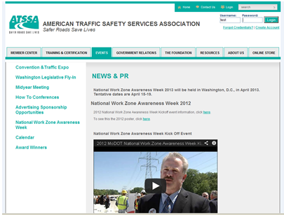 Screenshot of the ATSSA web site.
