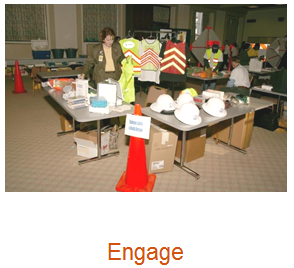 A work zone safety information display with the word 'Engage'