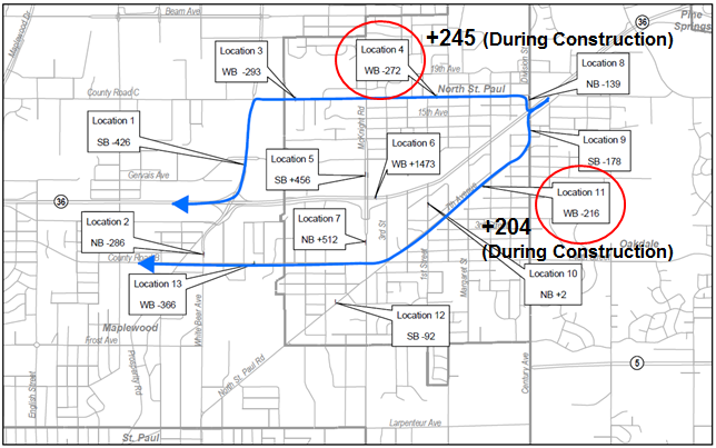 Map of project area with locations 4 (WB 272) and 11 (WB 216) highlighted.
