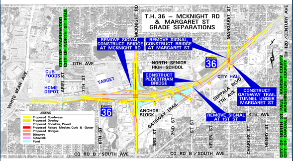 Detailed map of the project area with labels indicating the type of work to be done at various locations.