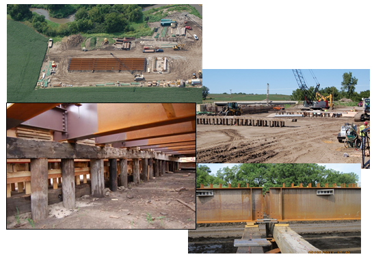 Collage of photos of the structural steel assembly.