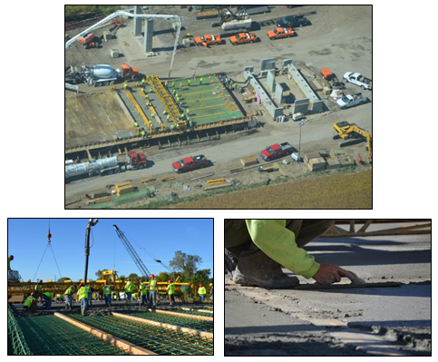 Photos of the deck concrete placement process.