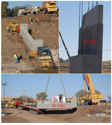 Photos of workers erecting the abutment and wings.
