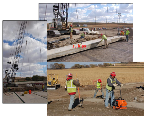 Photos of workers preparing to place the precast approach.