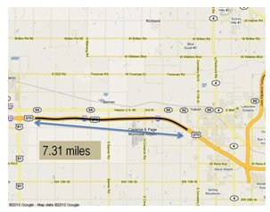 Map highlighting the 7.31 mile stretch of the I-40 project area.