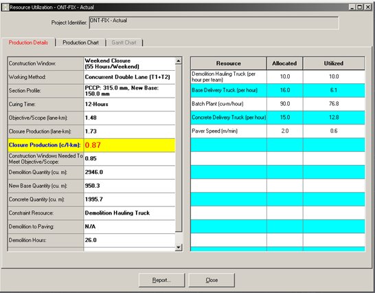 Screenshot of the PCCP Deterministic - OntFix production details screen, which requires user inputs for a variety of quantities and qualities.