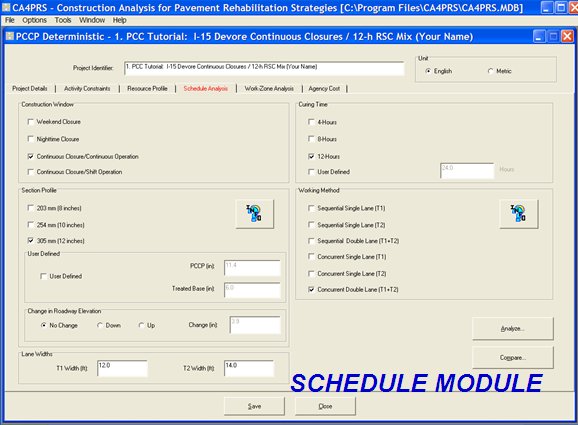 Screenshot of the schedule module input screen.