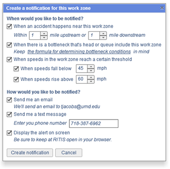 Screenshot of a selector tool for setting custom alerts.