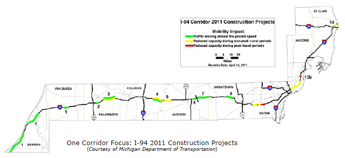 Map of I-94 Corridor Construction Projects and their moblity impact