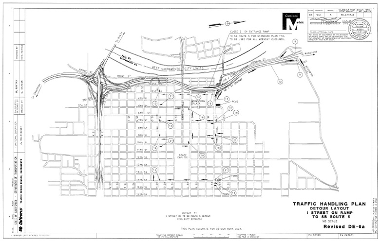 Revised DE-6a Traffic Handling Plan, Detour Layout, I Street Onramp to SB Route 5