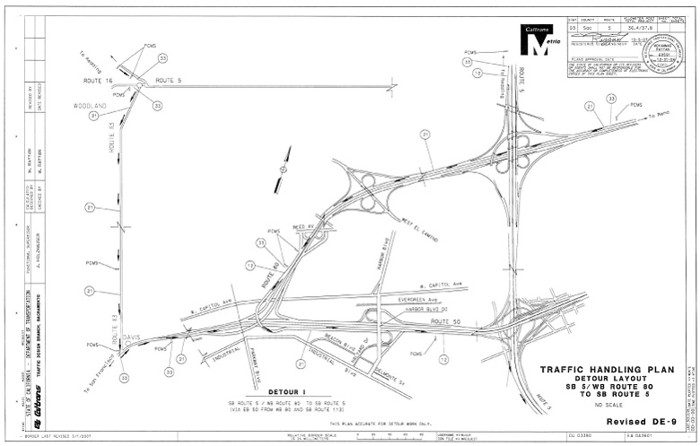 Revised DE-9 Traffic Handling Plan, Detour Layout, SB 5, WB Route 80 to SB Route 5