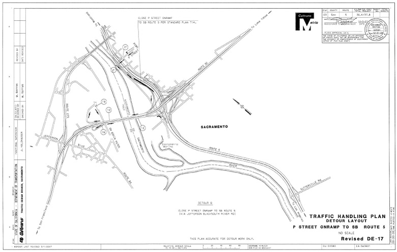 Revised DE-17 Traffic Handling Plan, Detour Layout, P Street On Ramp to SB Route 5