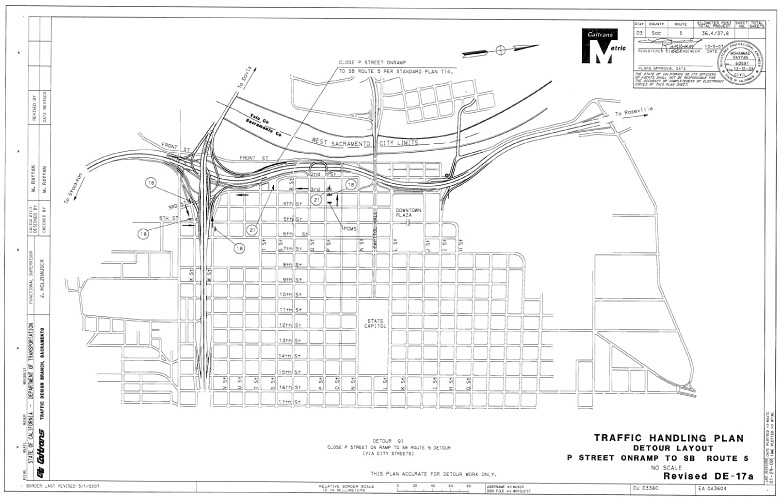 Revised DE-17a Traffic Handling Plan, Detour Layout, P Street On Ramp to SB Route 5