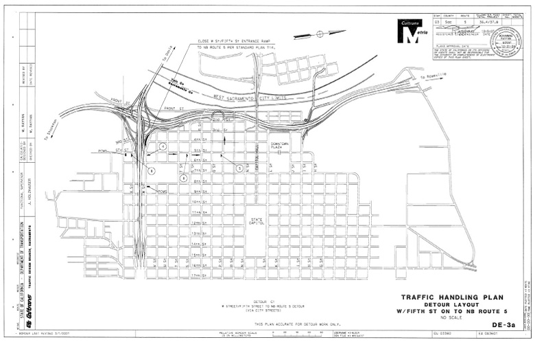 DE-3a Traffic Handling Plan, Detour Layout, W, Fifth St. on to NB Route 5